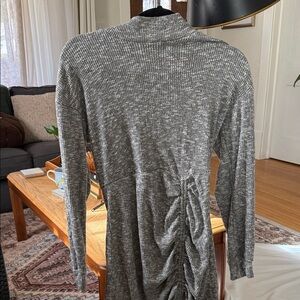 Gray Ribbed Knit Dress with Side Tie
